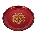 Artibetter Bandeja para Servir Estilo Chino Roja Metálica Grande Diseño de Bordes sin Rebabas, Bandeja para Almacenar Frutas y Té, Adecuado para Bodas, Fiestas y Decoración Festiva