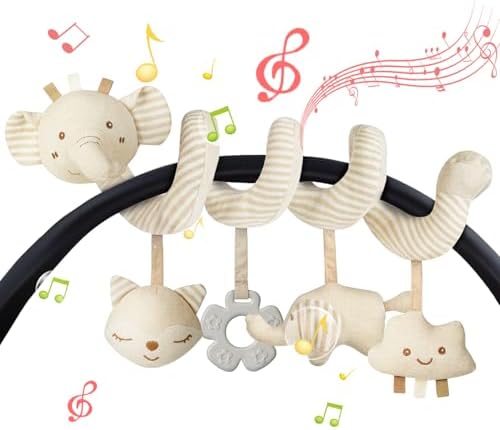 Vicloon Kinderwagen Spielzeug, Activity-Spirale Spielzeug, Hängendes Rasselspielzeug, Autositz-Spielzeug, Kontrast- & Sensorikspielzeug, Neugeborene Geschenk ab 0 Monaten, BeigeEle