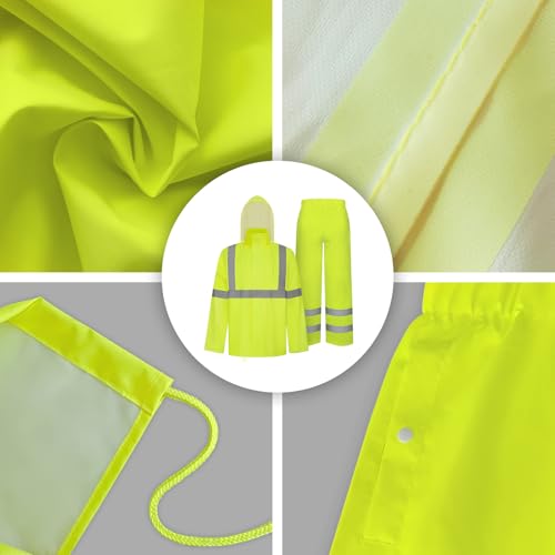 Image of TCCFCCT Rain Suits for Men Waterproof Class 3 Reflective Rain Jacket and Pants, Lightweight Rain Coat for Men with Hood, High Visibility Rain Gear for Safety Work, Durable, 2XL-3XL Yellow WP