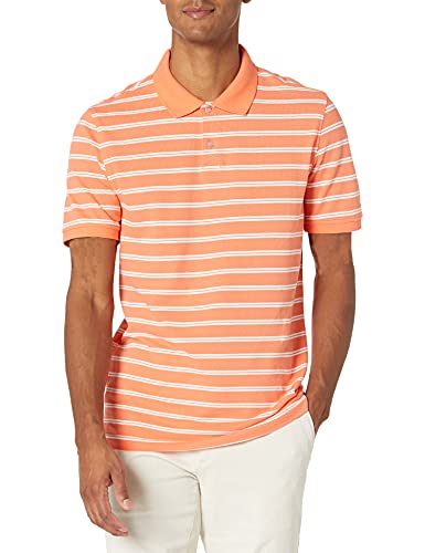 Amazon Essentials Herren Schlanke Passform Poloshirt Baumwoll-Piqué (Farben in limitierter Auflage), Korallenorange Streifen, XL