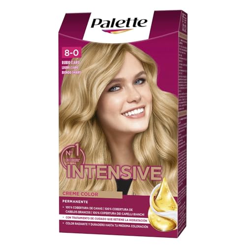 Schwarzkopf Palette Intensive Creme Color – Tono 8 cabello Rubio Claro - Coloración Permanente de Cuidado con Aceite de Marula – Óptima cobertura de canas – Color duradero hasta 8 semanas