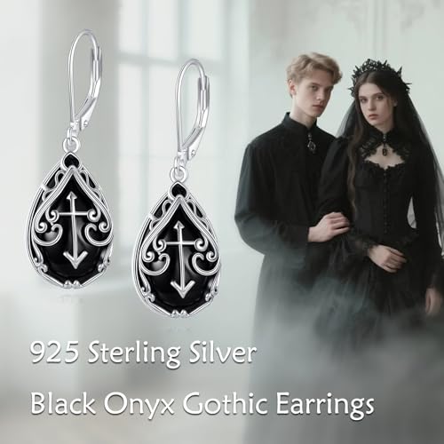 Boucles d'oreilles onyx noir en argent 925 de style vintage