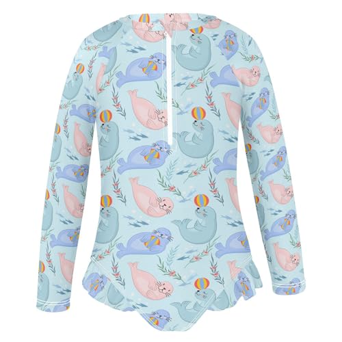 Girls Long Sleeve One Piece Swimsuit Zipper Bathing Suits 3-12Y2