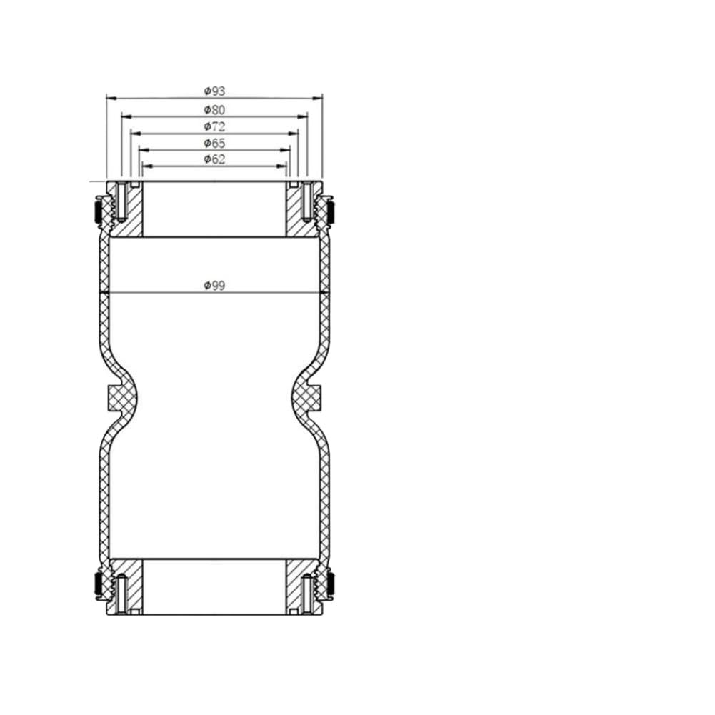 Molla Sospensione Pneumatica Air Bellow Shock Ride Lift Gomma Universale Doppia Convoluted 2S100P01