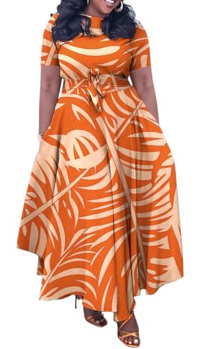 BFFBABY Plus Size Dress A Line Dresses for Women Summer Long Dresses with Sleeve Casual Belted