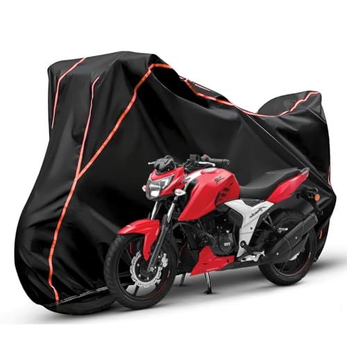Image of Waterproof Bike Body Cover Compatible with Tvs Apache RTR 160 Dustproof Scratchproof - Motorcycle Cover for Two Wheeler, Outdoor Full Cover with UV, Duty, Rain Protection (Black & Red) R1
