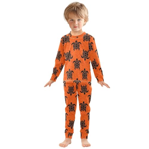 Pajama Sets Long Sleeve Black Turtle Pattern on Orange Soft Comfy Sleepwear 2 Piece PJS 3-8T2