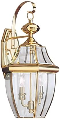 Sea Gull Lighting Generation 8039EN-02 Transitional Two Light Outdoor Wall Lantern from Seagull-Lancaster Collection Cast Finish, Polished Brass
