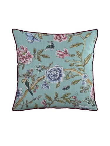 Image of Pure Cotton Quilted Cushion Cover 16x16 Inch | Anokhi Print Decorative Throw Pillow Cover | Soft Cotton Sofa Cushion Cover with Hidden Zipper | Living Room Bedroom Home Decor