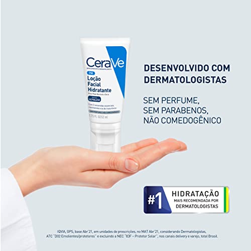 CeraVe, Loção Hidratante para o rosto, com Ácido Hialurônico, Niacinamida, Textura ultra fluida, 52m