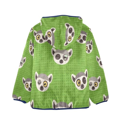 Lemur Faces on Green Background Toddler Fleece Jacket Girl Boys Hooded Fleece Jacket Coat Warm Outwear Zip-up 3-10T2