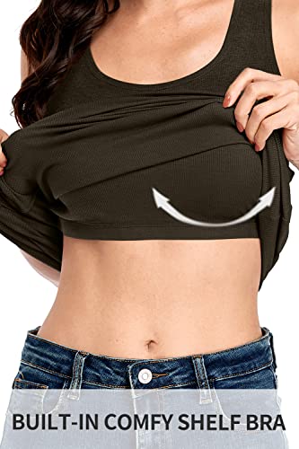 Image of ALove Womens Extra Long Tank Tops with Shelf Bra Ribbed Camisoles Undershirts