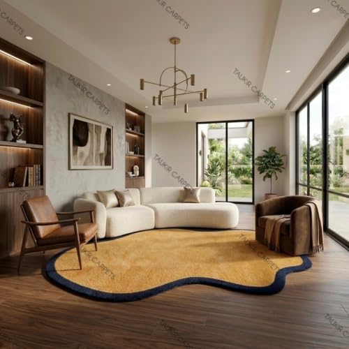 Image of Irregular Shag Area Rug, Super Soft Fluffy Plush Carpet, Modern Organic Shape Floor Rug for Living Room, 6 x 8 Feet (182.88 x 243.84 cm) Yellow /Blue