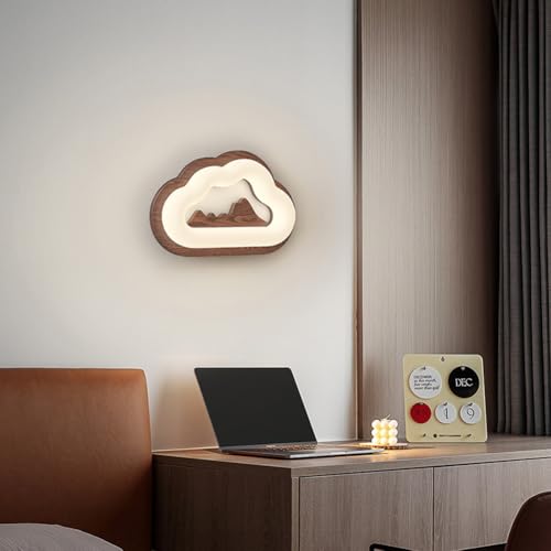 Lámpara de pared de madera para el lado de la cama con luz regulable y diseño de nube retro 6