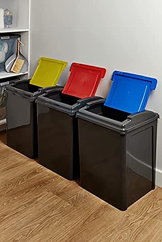 Pack of 3 Recycling Bins 50L 50 Litre Plastic Recycle Dust Bin Kitchen Garden (Red/Yellow/Blue)