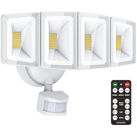 USTELLAR 100W Motion Sensor Light Outdoor Remote Control, 10000LM Super Bright LED Flood Light Outdoor, IP65 Waterproof Security Light Outdoor, 5000K White Motion Sensor Light for Yard Eave-1 Pack Cover