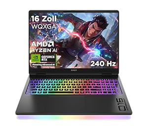 HP Omen MAX Gaming Laptop, 16" WQXGA Display 240 Hz, AMD Ryzen AI 9 HX 375 (12C) 55 NPU Tops - bis zu 5.1 GHz, NVIDIA GeForce RTX 5080 16GB VRAM, 32 GB RAM, 1 TB SSD, Win 11, QWERTZ, RGB, Schwarz