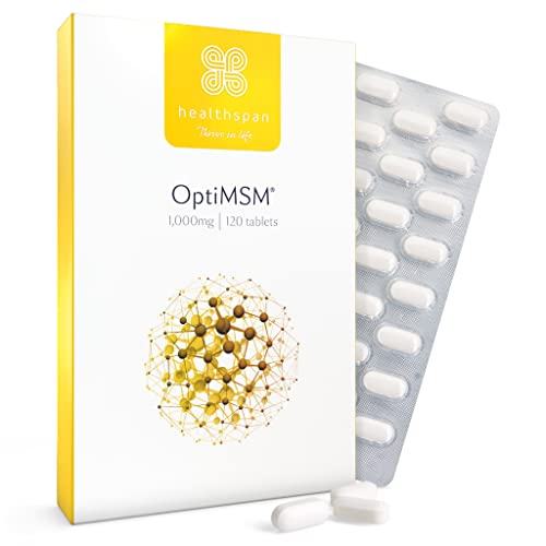OptiMSM 1000 mg de Healthspan | 120 Comprimés | Forme naturelle du MSM | Soufre | Méthyl-sulfonyl-méthane purifié | Cartilage articulaire | Végétalien Cover