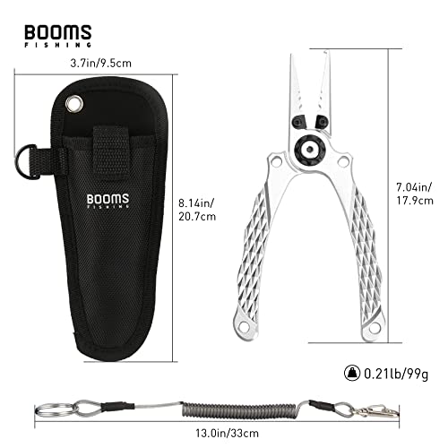 Booms Fishing X12 Aluminum Fishing Pliers Saltwater Split Ring Pliers For Fishing Hook Removal, Comes With Sheath And Lanyard, Silver #TOP5
