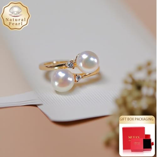 6-9 MM Natural Freshwater Cultured Pearl Ring for Women, 18k Gold-Plated and Sterling Silver, Ideal for Weddings Anniversaries Birthdays Parties Women's Jewelry Gift2