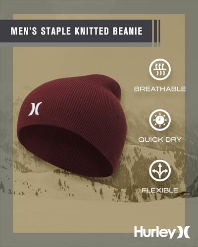Image of Hurley Mens Beanie Icon Staples Lightweight Winter Hat | Lightweight Classic Loose Knit Fabric Delivers All-Day Warmth and Comfort for Casual Wear, Skiing or Snowboarding