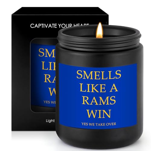 Smells Like A Rams Win Scented Candle Football Themed Merch Fan Shop Men Women Sport Stuff Gear Decor Rams Team Accessories Hustband Father Day Dad Happy Birthday Funny Cool Funny Gift Ideal