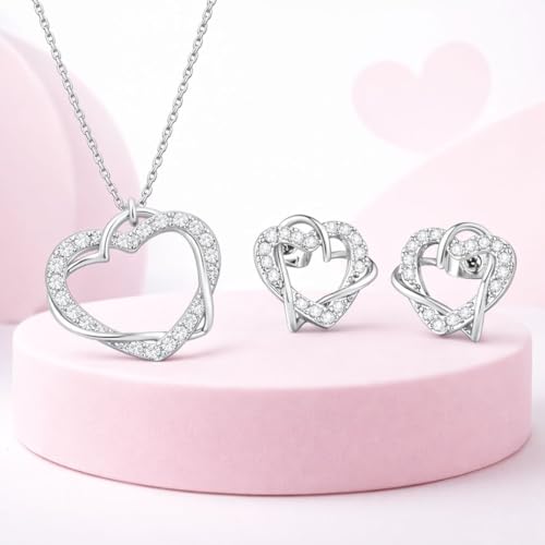 Image of Nilu's Collection Rose Gold & Silver Plated Heart Pendant with American Diamond - Elegant Pendant for Girls - Ideal Gift for Valentine's /Birthday /Dates