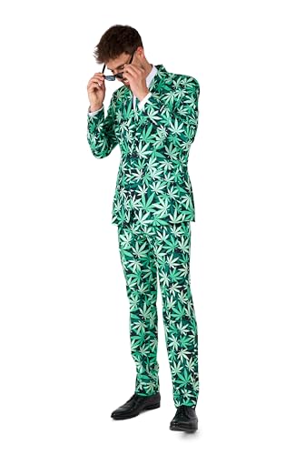 Suitmeister Lustiger Anzug für Herren - Cannabis Weed Print Outfit - Tailliert Party Kostüme - Grün