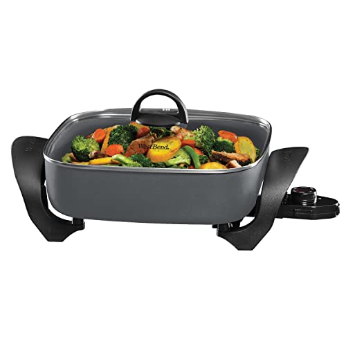 West Bend Electric Skillet, Family-Sized 3-Inch Deep With Diamond Shield Scratch-Resistant Non-Stick Finish, 12-Inch, Gray #TOP1