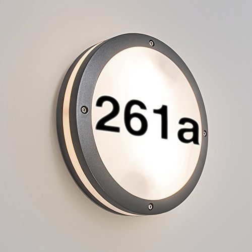 Qazqa - Modern Außen Wandleuchte anthrazit mit Hausnummer IP54 - Glow I Außenbeleuchtung - Aluminium Rund - LED geeignet E27