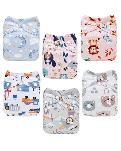 ALVABABY Baby Cloth Diapers 6 Pack with 12 Inserts Cloth Diaper Covers Adjustable Washable Reusable for Baby Girls and Boys 6DM119A