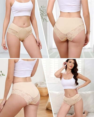 LEVAO Cotton Underwear for Women Lace Bikini Panties Stretch Cheeky Ladies Soft Briefs Nude 6 Pack — view 2