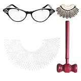 Gvhntk 4Pcs Judge Costume Accessories Set for Women with Lace False Collar Gavel Glasses Judge Choker Pin Costume for Halloween