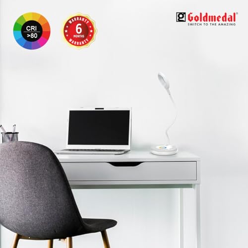 Image of Goldmedal Glow Desk 02 Portable Table Lamp with 5W LED Bulb| Touch Panel Switch | >0.5 Power Factor | Powering Lamp with USB Charger for Study Areas, Bedrooms, Living Rooms| Pack of 1