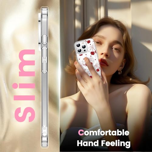 Houdqklee Magnetic Bows for iPhone 14 Pro max Case, Cute Pink Ribbon Bow Cherry Phone Case Compatible with MagSafe, Shockproof Slim Soft TPU Clear Aesthetic Protective Cases for Women Girls - image 4