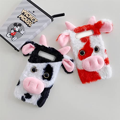 Black Fluffy Fur Plush Case For Samsung Galaxy S10 Plus, Cute Milk Cow Furry Girly Cover 3D Animal Fuzzy Protective Case Rabbit Cony Hair Kawaii Kid Toy Fun Women Phone Shell For Samsung S10+ #TOP3