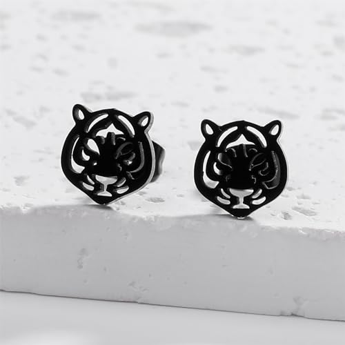 WCRAZYE Stainless Steel Animal Stud Earrings for Women Simple Tiger Head Stud Earrings Punk Hollow Animal Cartilage Pierced Hypoallergenic Studs Earring Fashion Jewelry Gifts4
