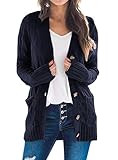 PRETTYGARDEN Women's Open Front Cardigan Sweaters Fall Fashion Button Down Cable Knit Chunky Winter Clothing Outerwear Coats (Navy,X-Large)