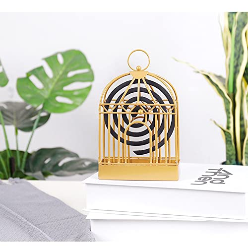 ZONADAH Retro Birdcage Mosquito Coil Holder Metal Mosquito Coil Stand Mosquito-Repellent Incense Holder for Indoor or Outdoor Garden Balcony Camping Gold Colour - Image 2