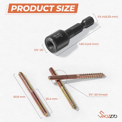 Image of 16PCS 1 /4 inch-20 x 2 Hanger Bolts Kit & 1PCS 1 /4 inch-20 Hanger Bolt Driver with 1 /4 Hex Shank,Double-Headed Screws,Self-Tapping Screw,Wood Dowel Screw,Suitable for Assembling Furniture (Pack of 2)