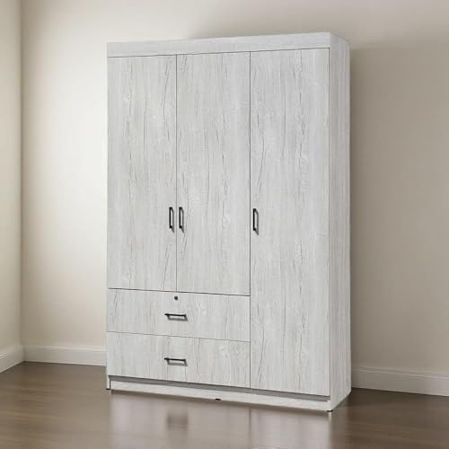 Danube Home Selva 3 Door + 2 Drawer Wardrobe For Hanging Clothes| Extra Sturdy Rack Storage Organiser| Modern Design Space Saving Cabinets For Bedroom L 120 x W 42 x H 181 cm - White Oak