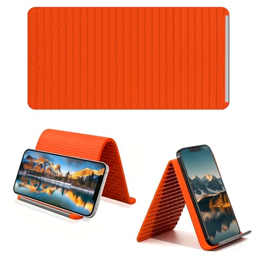 Foldable Silicone Aluminum Holder, Flexible Silicone Phone Stand with Anti-Slip Pad, Portable Rollable Multi-Angle Stand for Phone Tablet Laptop – Bendable & Foldable Home, Office, Travel (1, Orange)