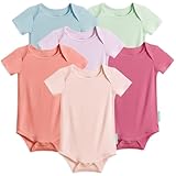 PurComfy Bamboo Rayon Short Sleeve Baby Bodysuits, Premium Soft Bodysuits Unisex Boy Girl White Bodysuit 0-3-6-9-18-24 months, 6-pack