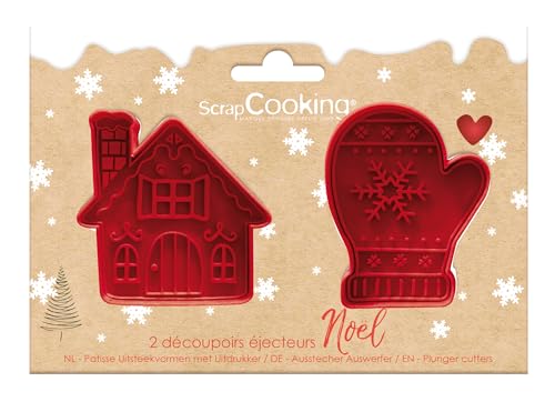 ScrapCooking - 2 Taglierina con Eiettori Natale - Muffola & Casa - Taglierina per biscotti in 3D - Embosser Pasticceria per frollini, Dolci - Rosso - 2147