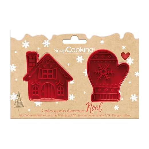 ScrapCooking - 2 Découpoirs avec Éjecteurs Noël - Moufle & Maison - Découpoirs à Biscuits en 3D - Embosseur Pâtisserie pour Sablés, Petits Gâteaux - Rouge - 2147