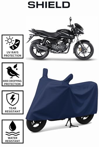 Image of Shield Heavy Duty Bike Cover for Bajaj Pulsar 150 | All-Season, Tear-Proof Fabric | with Side Mirror Pocket & Buckle Belt | Bajaj Pulsar 150 Bike Cover