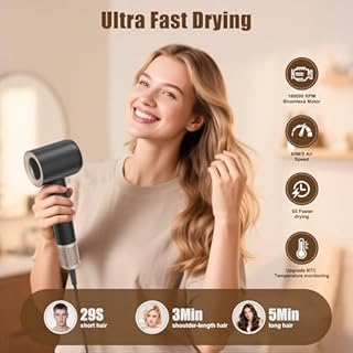 Seche Cheveux, Sèche Cheveux Professionnel Avec Moteur Haute Vitesse 160000 TR/Min, Flux 65 m/s, 300 Millions Ionique Négatifs, Secador 59 dB à Faible Bruit Pour Maison et Voyages, Noir