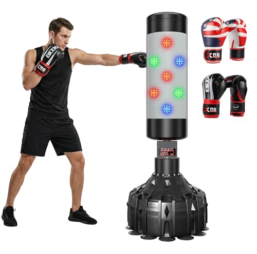 Freestanding Music Punching Bag with Gloves, Interactive Boxing Bag with