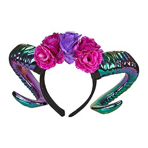 Widmann 68567 68567 Aries Horns with Flowers, Headband, Witch, Halloween, Accessory, Women, Multicoloured, One Size
