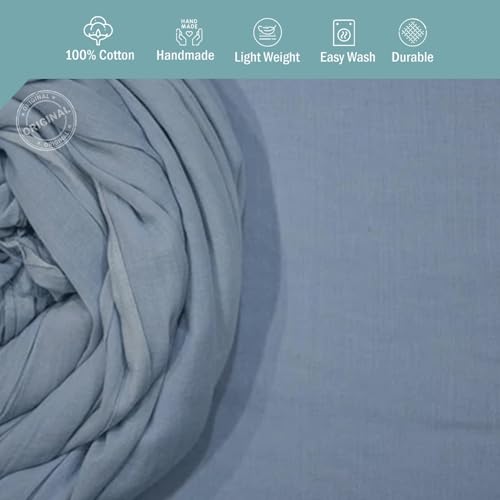 Image of 100% Pure Cotton Mulmul Fabric Material | Reusable Ultra Fine Mulmul Fabric | Lightweight Soft Smooth Piece Linning, Stole, Dupatta, Cushion Pillow Cover (Dream Blue, 1 Meter)